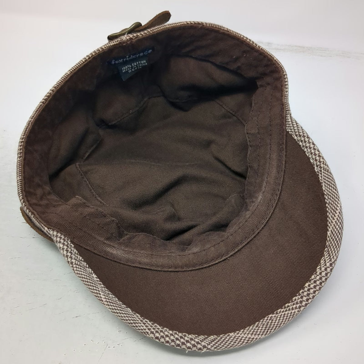 Fox Army Cap Brown One Size Plaid Cotton Slideback Hat Suede Band Buckle Logo