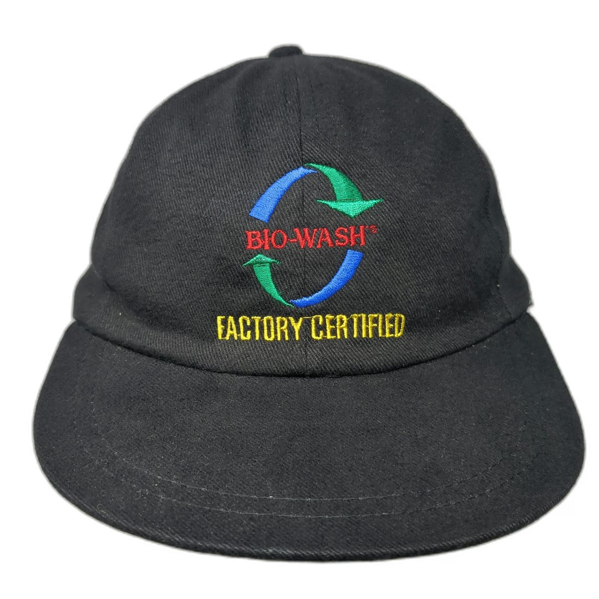 AJM Baseball Cap Black One Size Slideback Hat Bio-Wash Factory Certified Logo