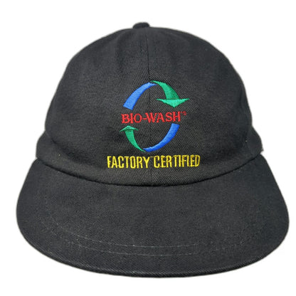 AJM Baseball Cap Black One Size Slideback Hat Bio-Wash Factory Certified Logo