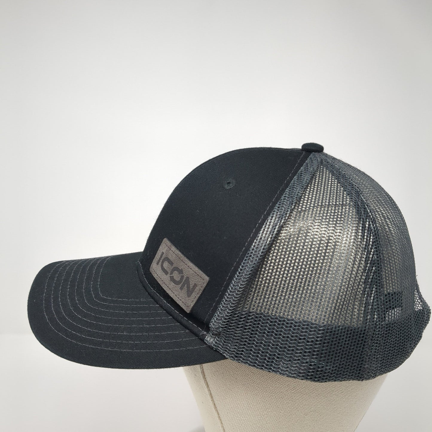 Icon Snapback Mesh Back Trucker Hat Black Patch Logo Poly Cotton Blend