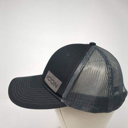 Icon Snapback Mesh Back Trucker Hat Black Patch Logo Poly Cotton Blend