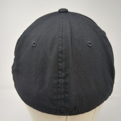 Hurley Baseball Cap Black XL Flexfit Raised Logo Embroidered 6 Panel Hat Curved