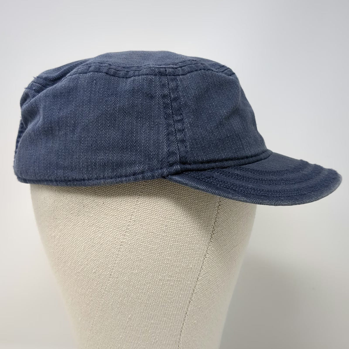 Old Navy Army Cap Blue One Size Heart Embroidery Herringbone Striped Lining Hat