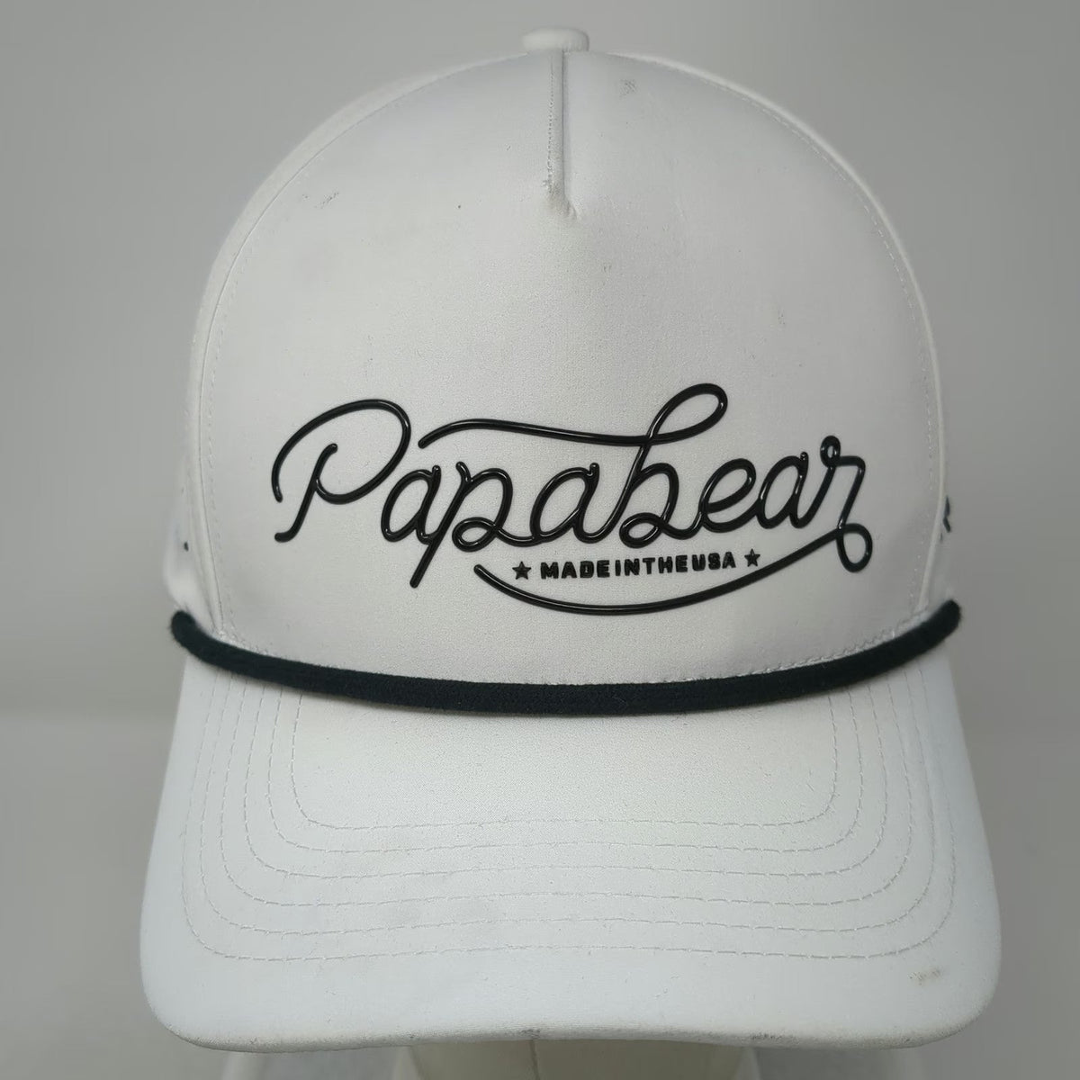 Papa Bear Trucker Hat White One Size Rope Perforated Snapback Made In USA Logo