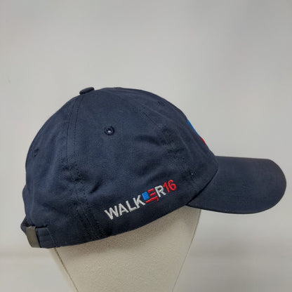 Walker16 Slideback Hat Blue One Size Adjustable Embroidered Vented Holes 6 Panel