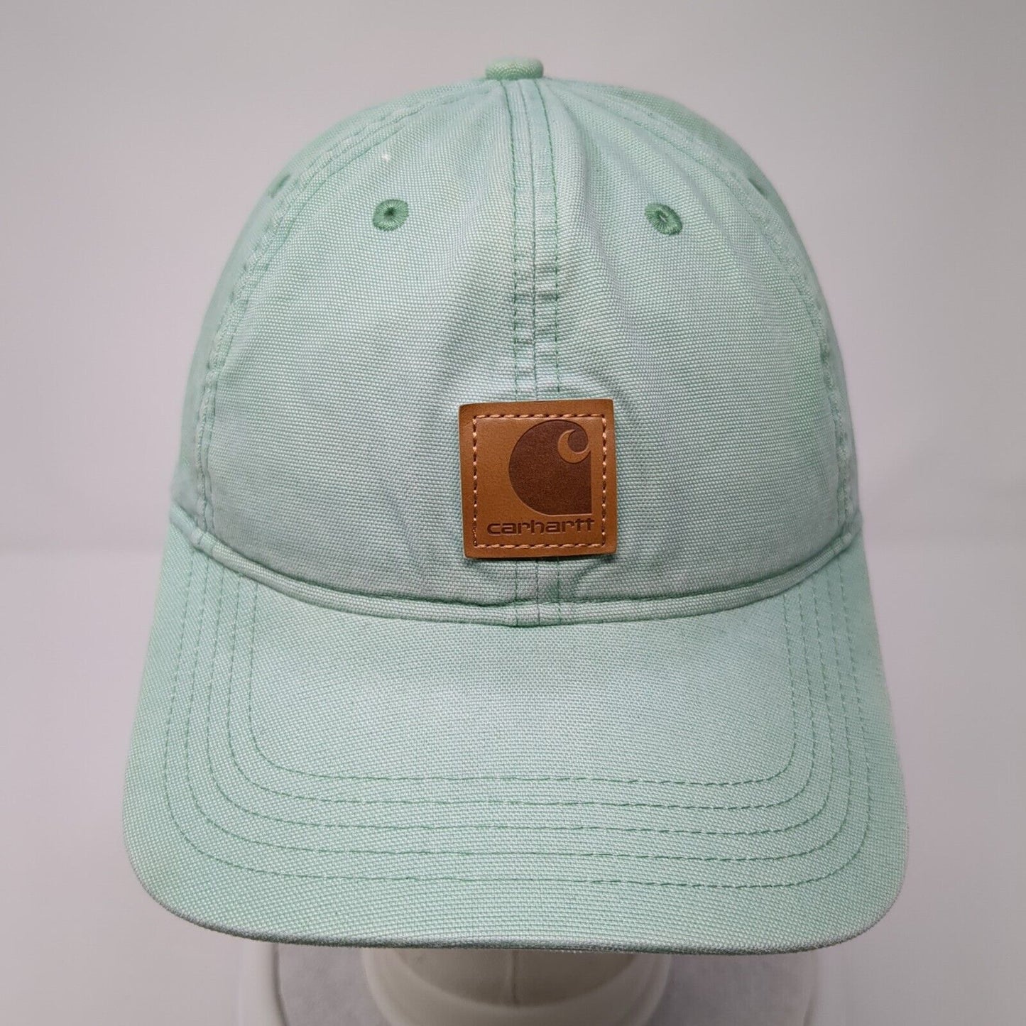 Carhartt Leather Patch Strapback Hat Green One Size Adjustable 6 Panel