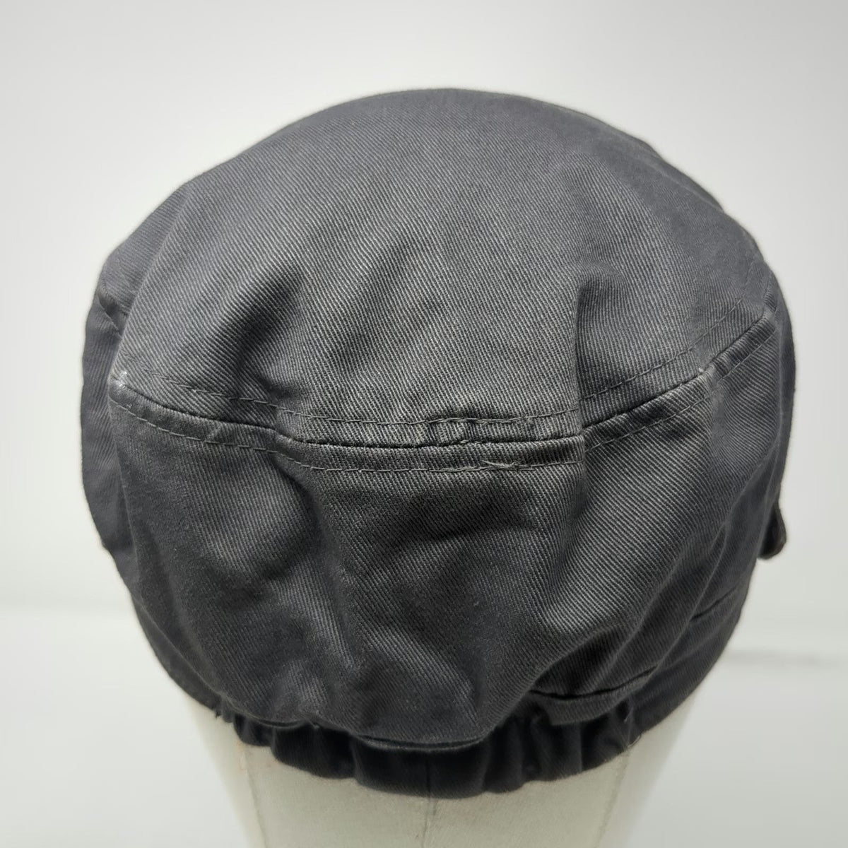 Army Cap Gray One Size Elastic Back Side Button Detail Flat Top Cadet Style Hat