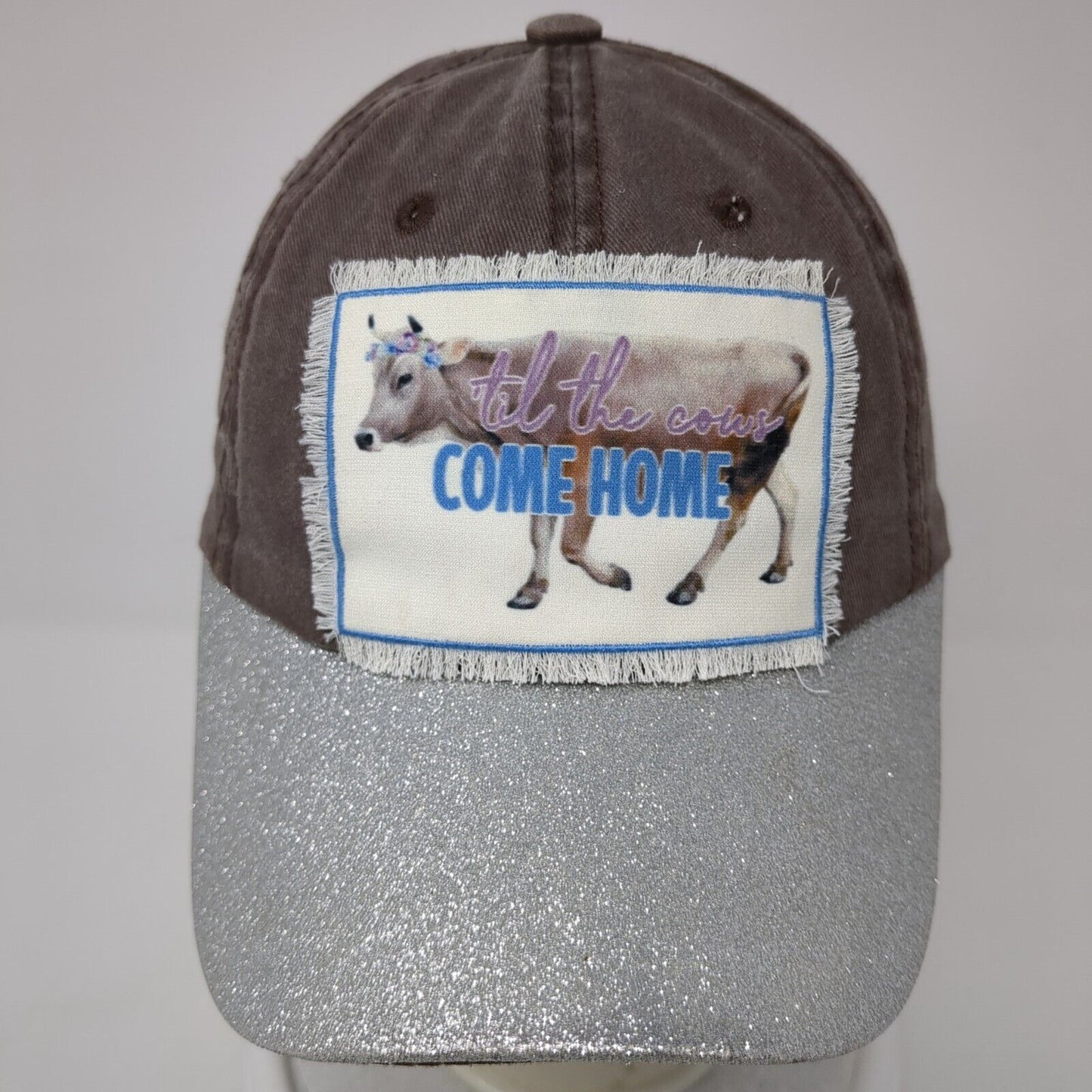 Til The Cows Come Home Strapback Hat Multicolor OS Adjustable Glitter Frayed