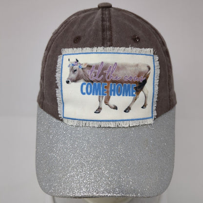Til The Cows Come Home Strapback Hat Multicolor OS Adjustable Glitter Frayed