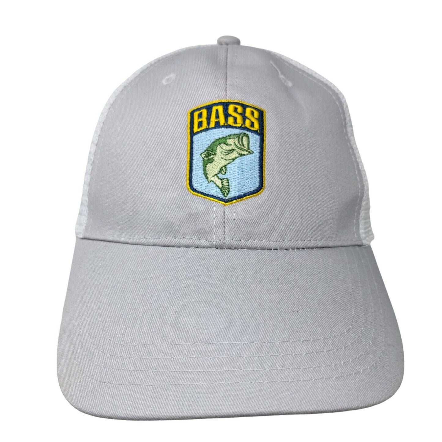 Unbranded Men's Strapback Mesh Back Hat Gray White Embroidered Bass Logo Flag