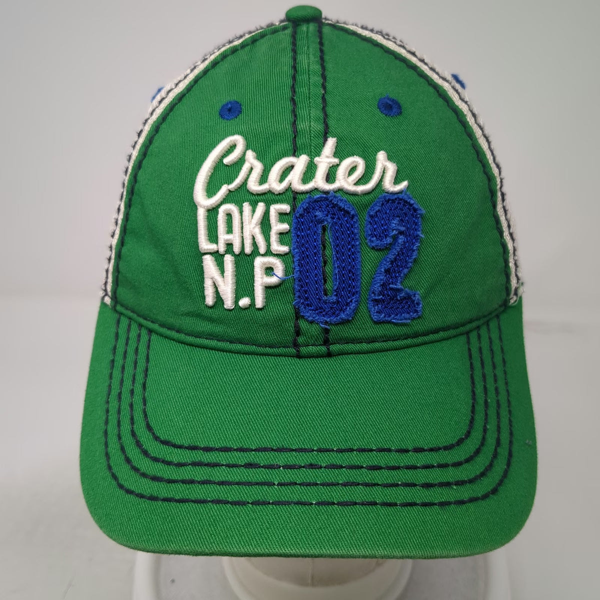 Hat Graphix 360 Trucker Hat Green White Blue OSFM Crater Lake NP Mesh Snapback