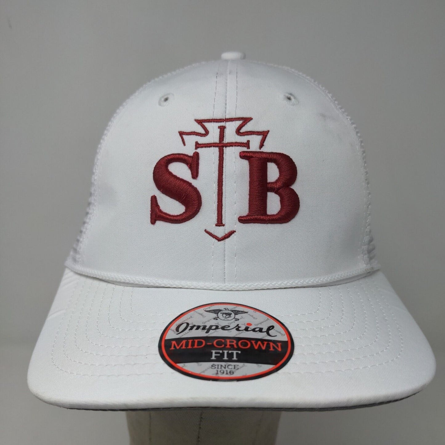 Imperial Men's Snapback Mesh Back Hat White OSFA Embroidered SB Christian Logo