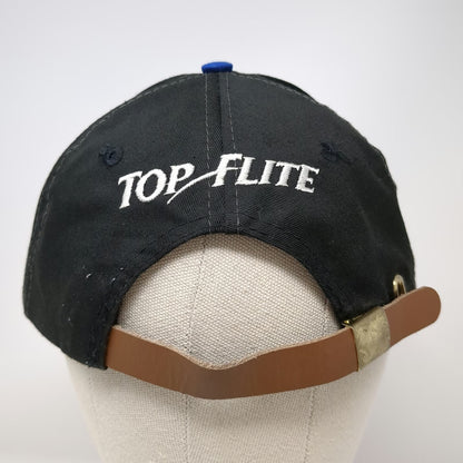 Top-Flite Baseball Cap Black Blue One Size Embroidered Globe Leather Strap Hat