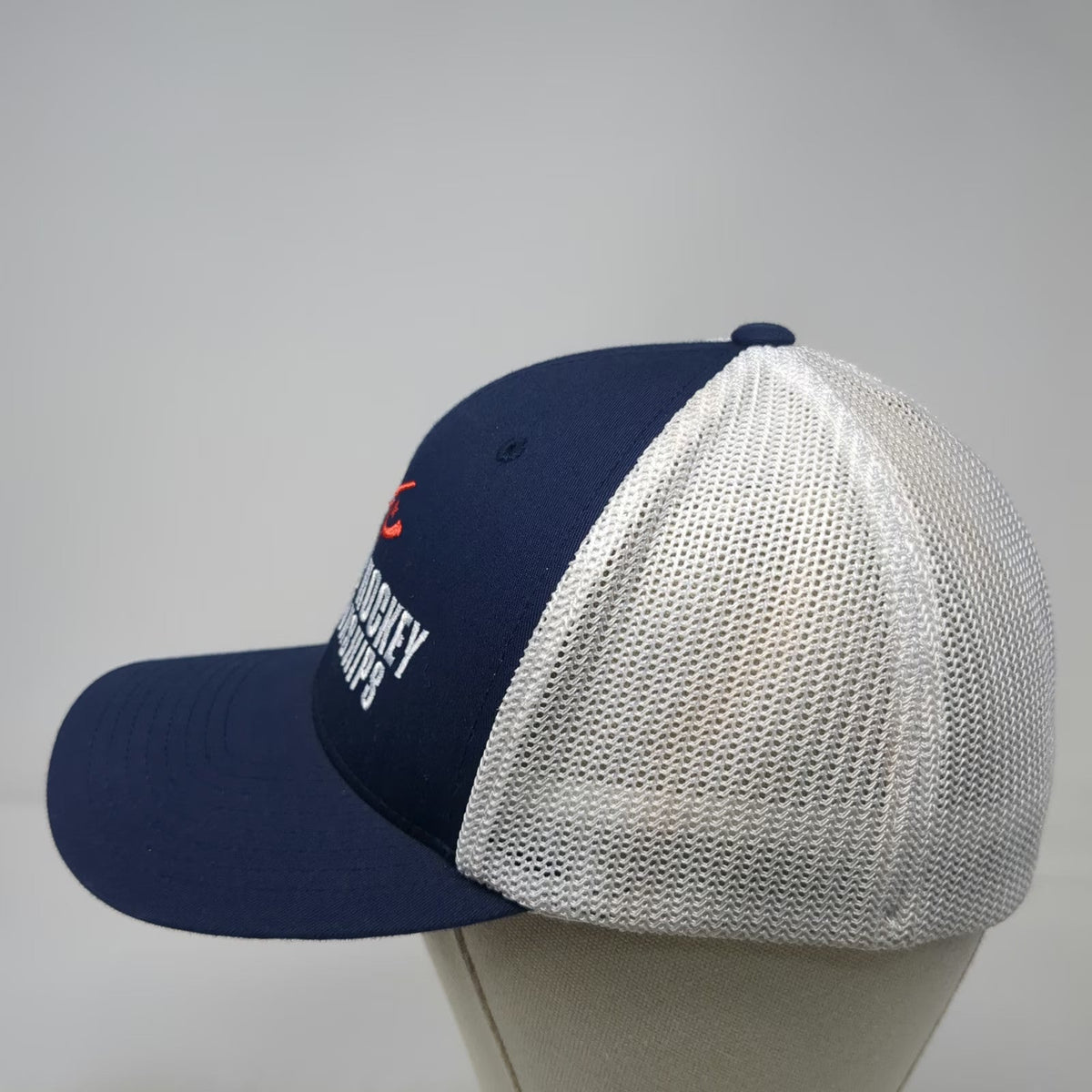 Port Authority Baseball Cap Blue White Red XL Mesh Back Flexfit Pond Hockey Hat