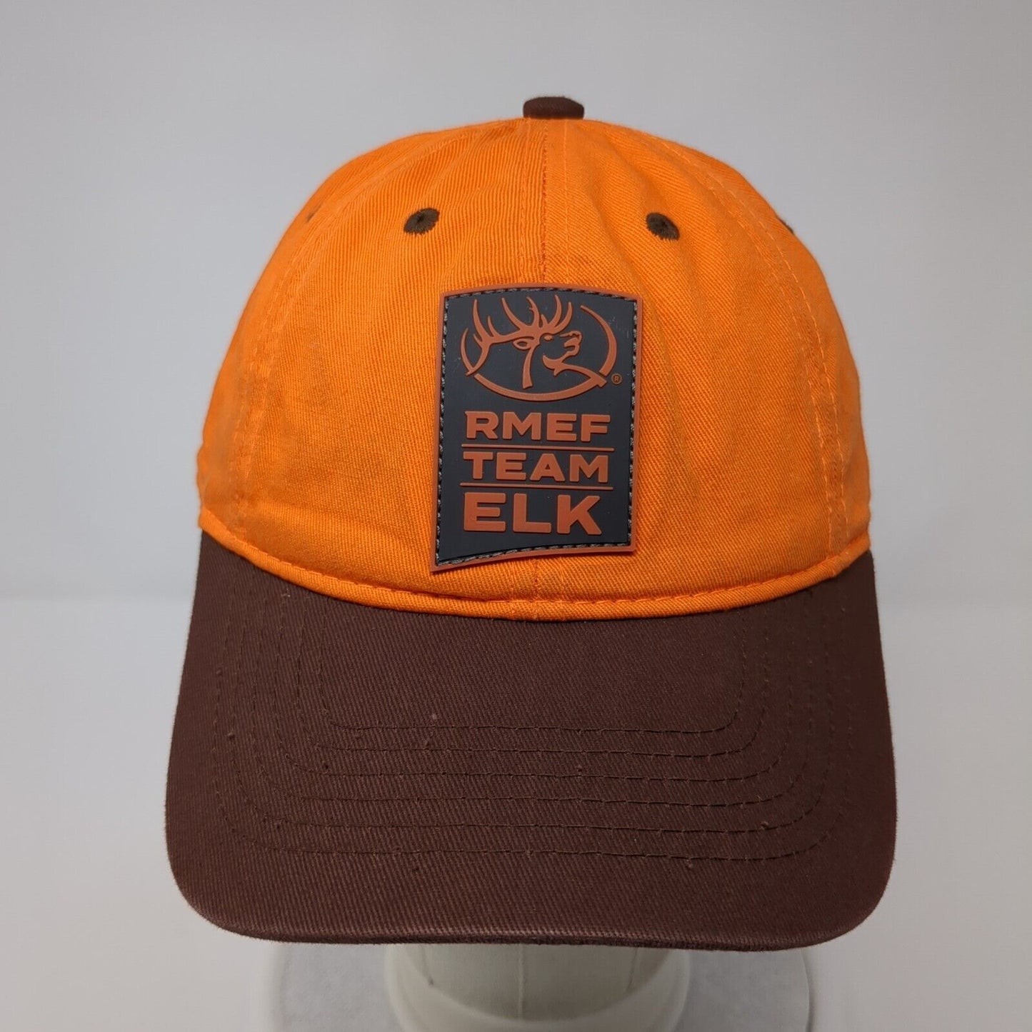 RMEF Team Elk Patch Strapback Hat Orange One Size Adjustable Rymaco