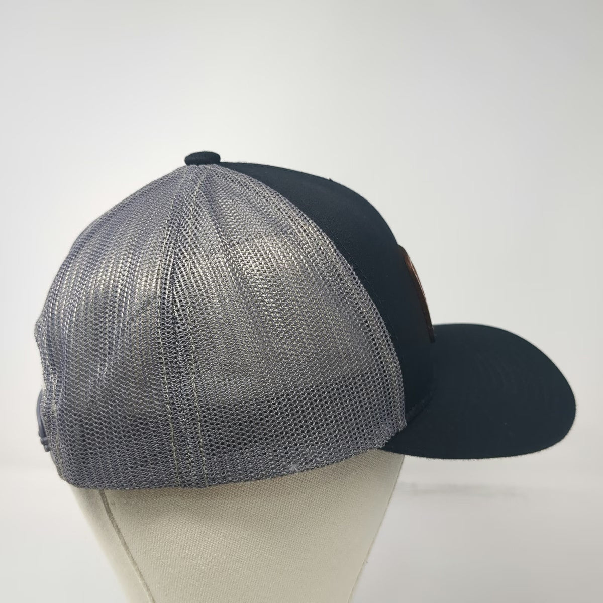 Pacific Headwear Trucker Hat Black One Size Snapback Mesh Leather Patch Logo