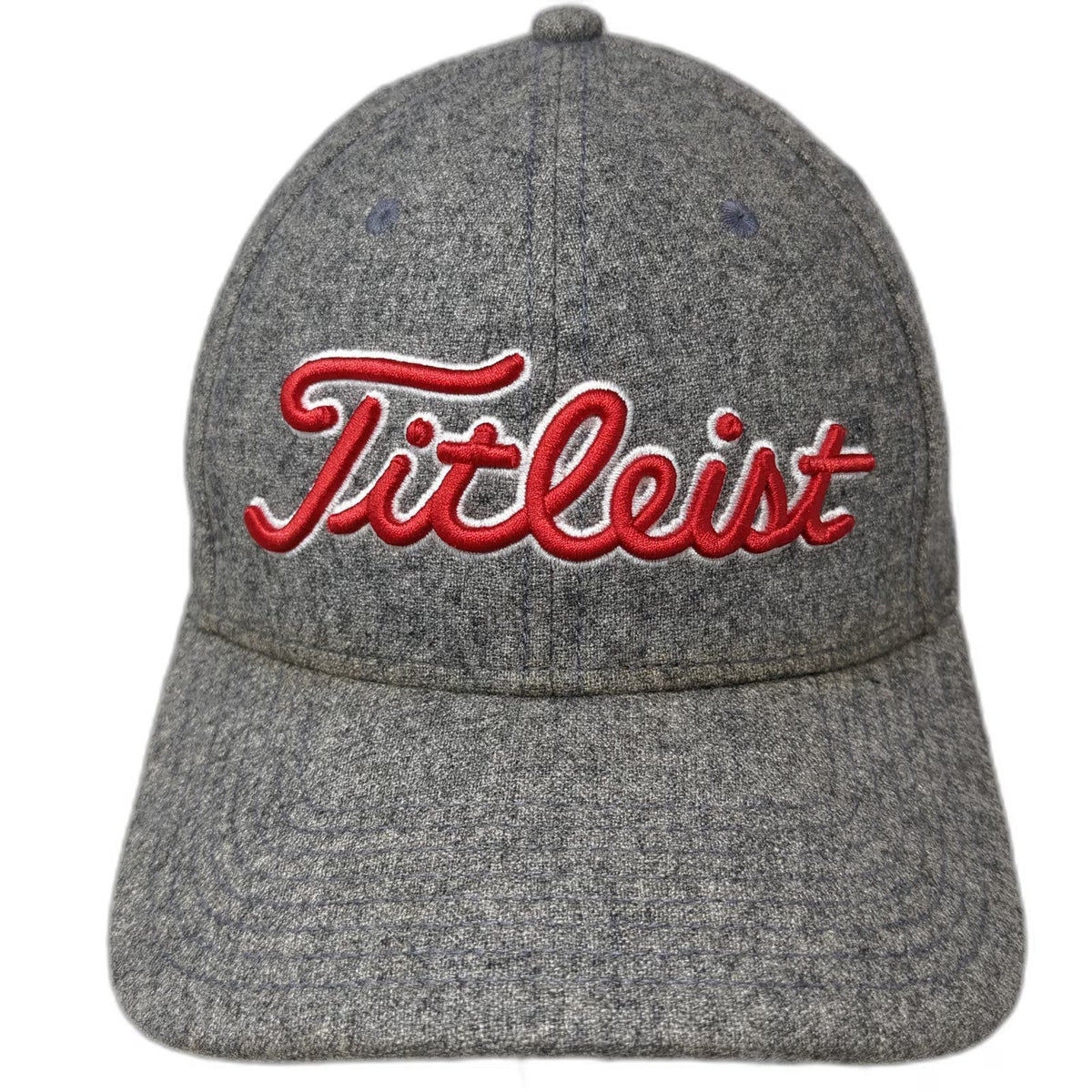 Titleist Baseball Cap Gray One Size Wool Blend Leather Strap Golf Hat Red Logo