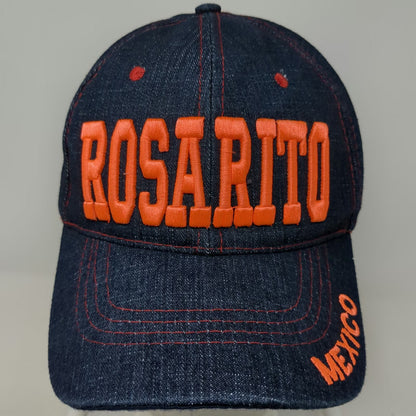 Blue Rosarito Mexico Denim Baseball Cap One Size Strapback Hat Orange Stitching