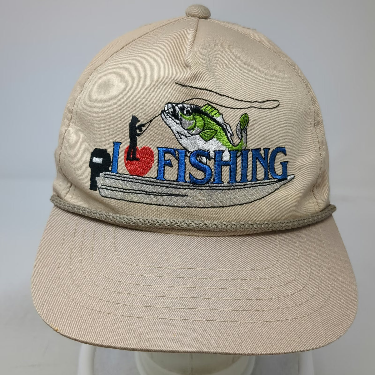 Dorfman Pacific Trucker Beige One Size Hat Rope Brim Fishing Bass Snapback Boat