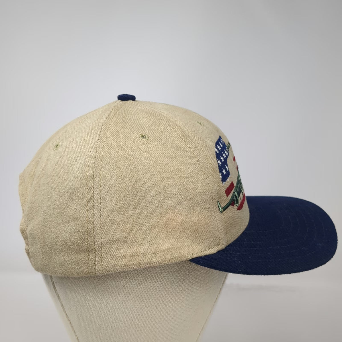 American Needle Snapback Hat Beige Blue Military C-17 Aircraft Flag USA Vintage