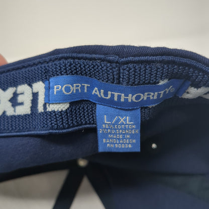Quad Fitted Hat Blue XL Embroidered Logo Solid Flexfit Port Authority