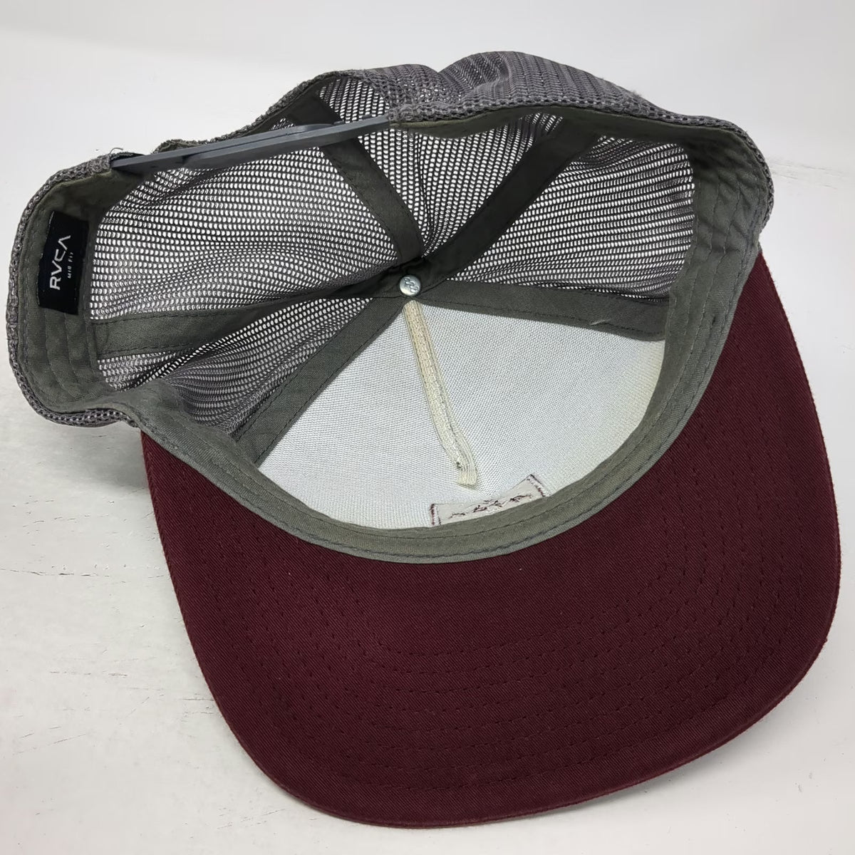 RVCA Trucker Hat Gray Red One Size Snapback Mesh Back Logo Patch Mid Fit Skate