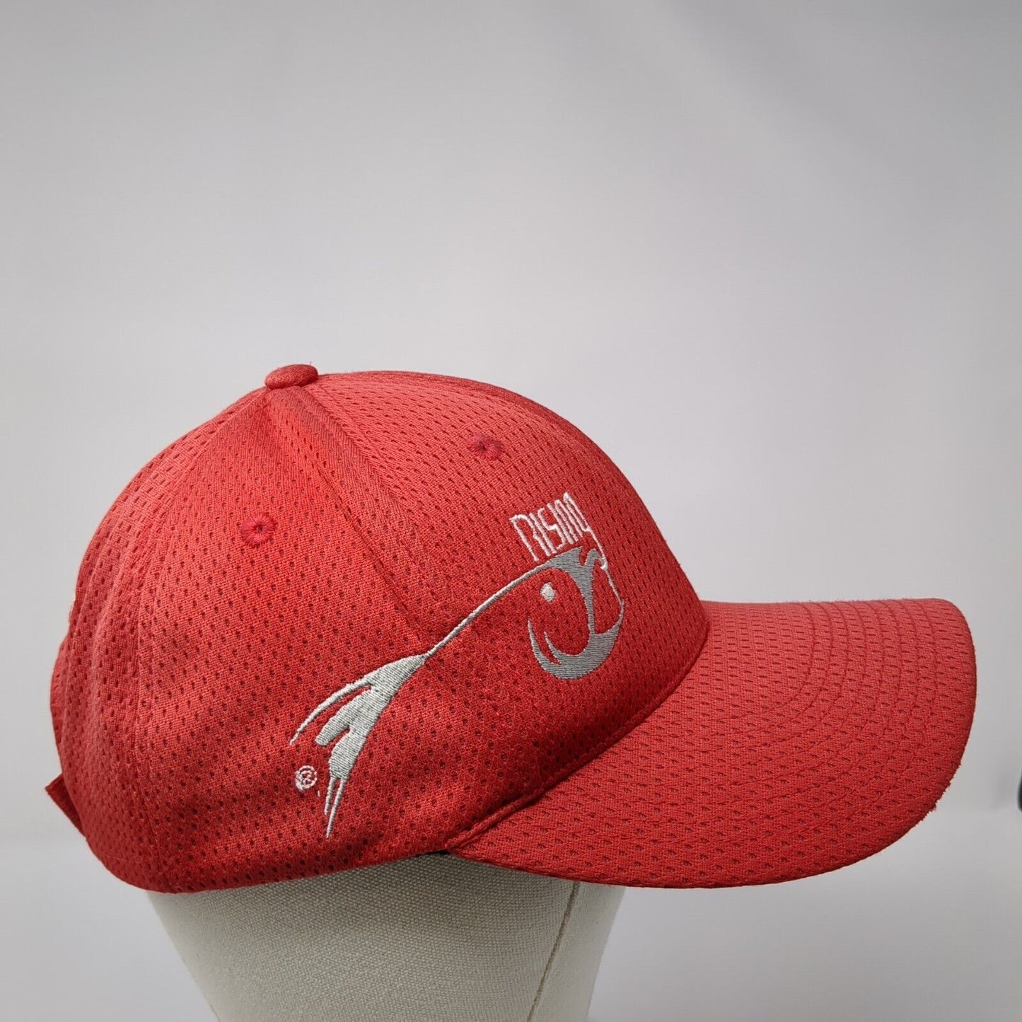 Rising Fish Strapback Hat Red One Size Adjustable Embroidered 6 Panel