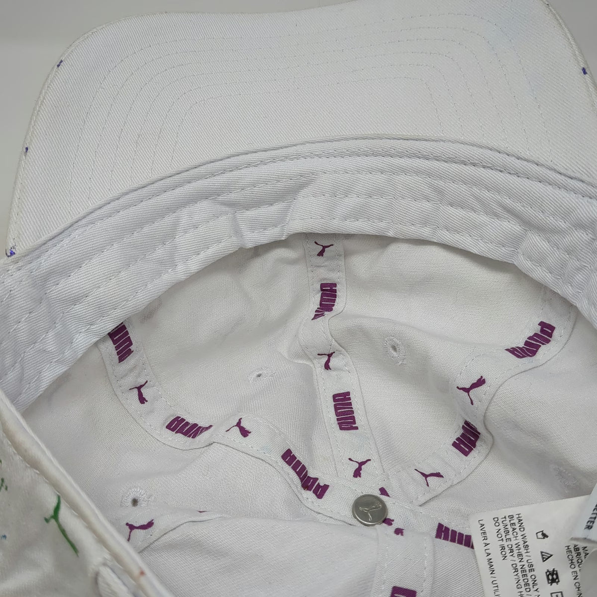 Puma Baseball Cap White One Size Iridescent Rainbow Mini Logo Print Hat Buckle
