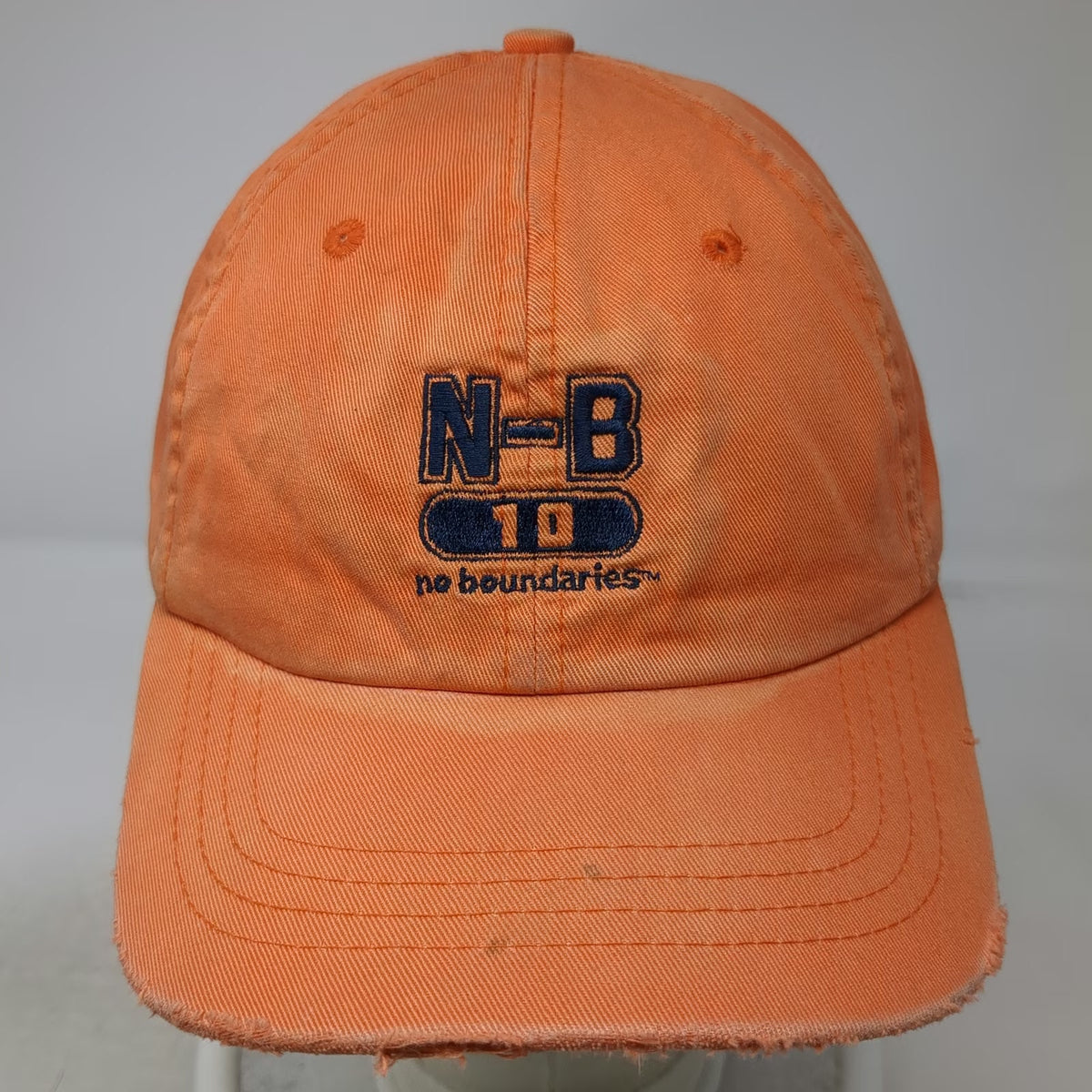 No Boundaries Baseball Cap Orange Blue One Size Distressed Slideback Logo Hat