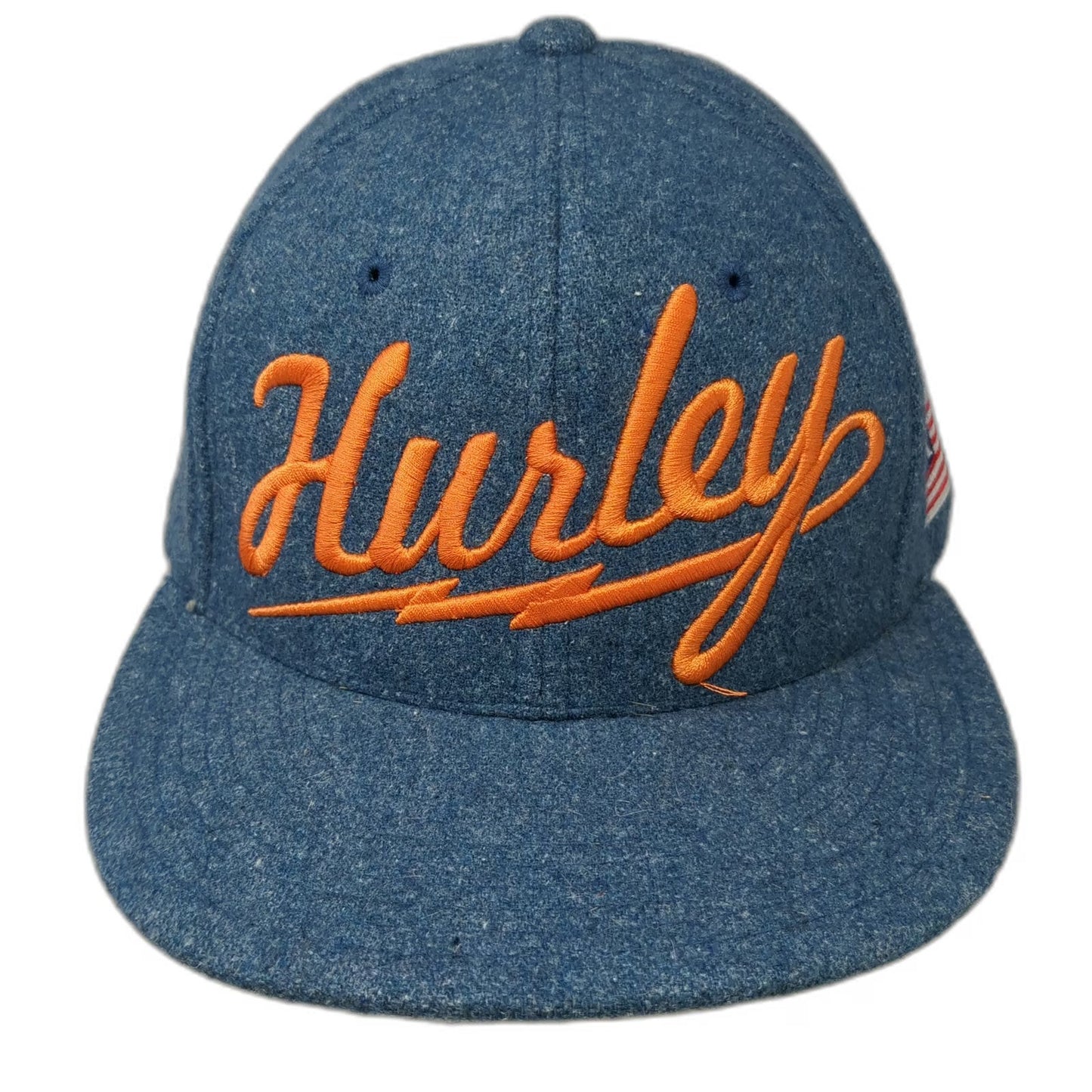 Hurley Snapback Blue One Size Wool Blend Script Logo Flat Brim Side Flag Hat