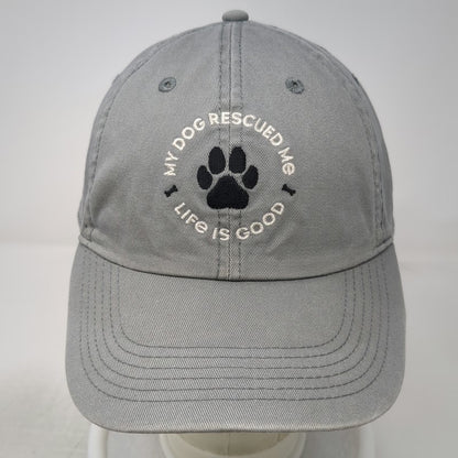 Life is Good Baseball Cap Gray OS My Dog Rescued Me Paw Print Slideback Hat