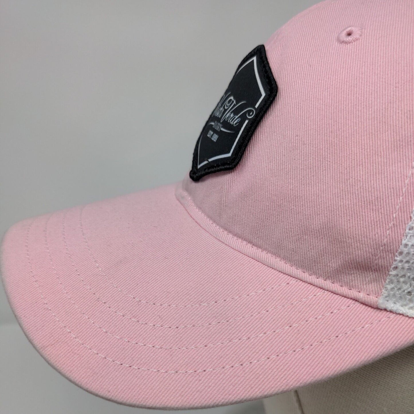 Vista Verde Dairy Patch Snapback Trucker Hat Pink Small Mesh Back