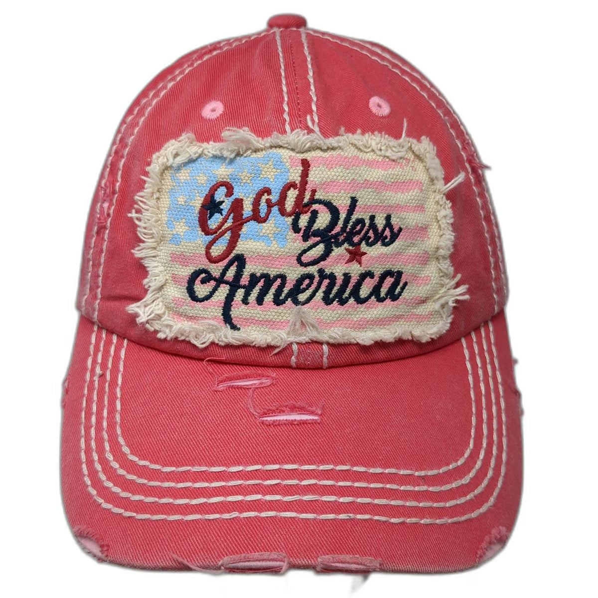KBETHOS Baseball Cap Pink One Size God Bless America USA Cotton Frayed Edge Hat