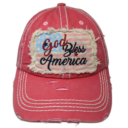 KBETHOS Baseball Cap Pink One Size God Bless America USA Cotton Frayed Edge Hat