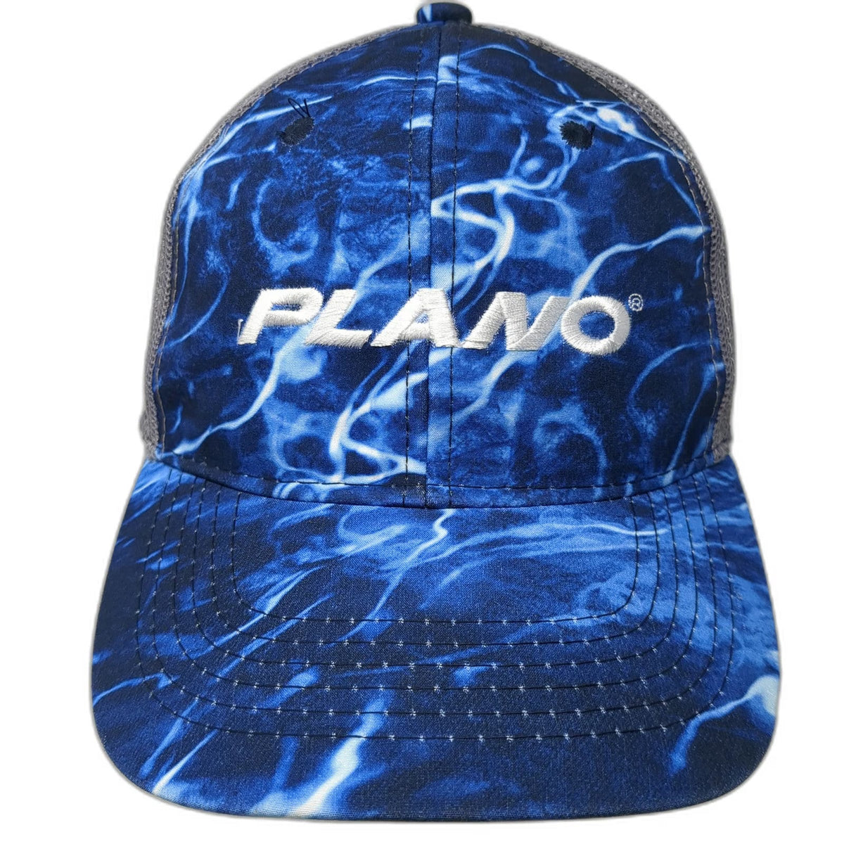 Plano Trucker Hat Blue Gray One Size Mesh Back Water Pattern Fishing Snapback