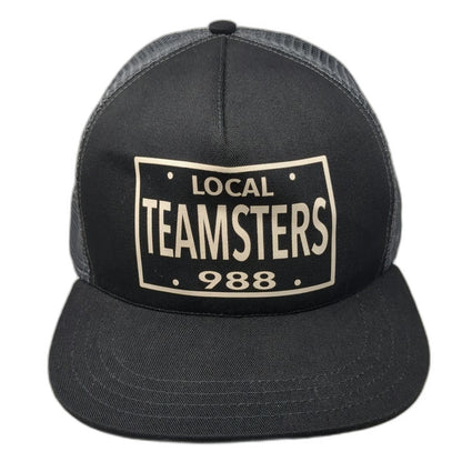 Unionwear Trucker Hat Black Gray One Size Local Teamsters 988 Mesh Snapback USA