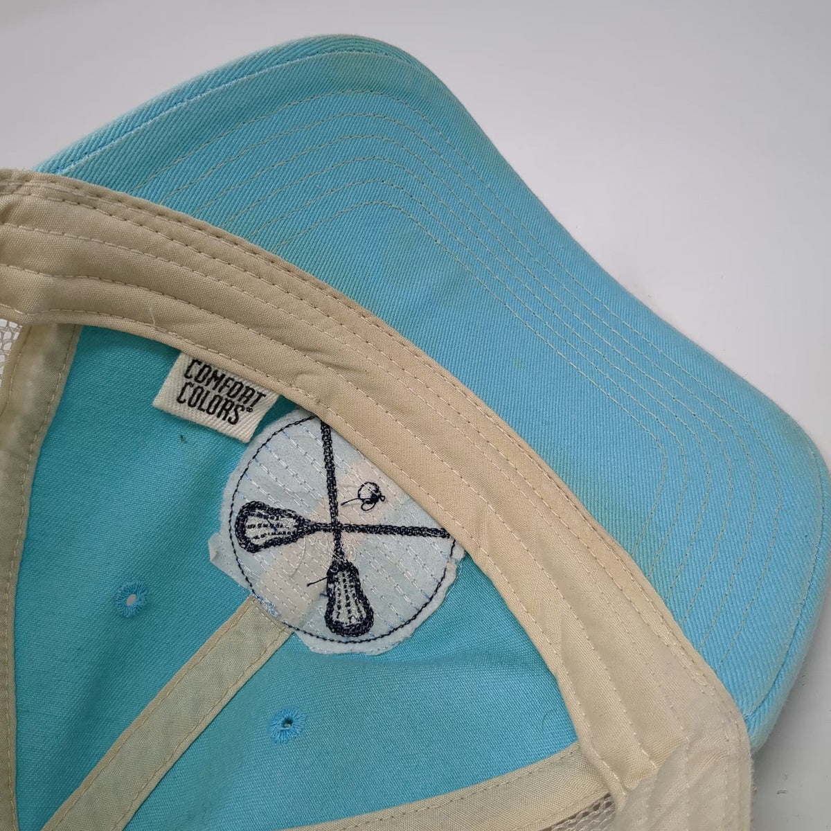 Comfort Colors Trucker Hat Blue One Size Crossed Lacrosse Sticks Snapback Mesh