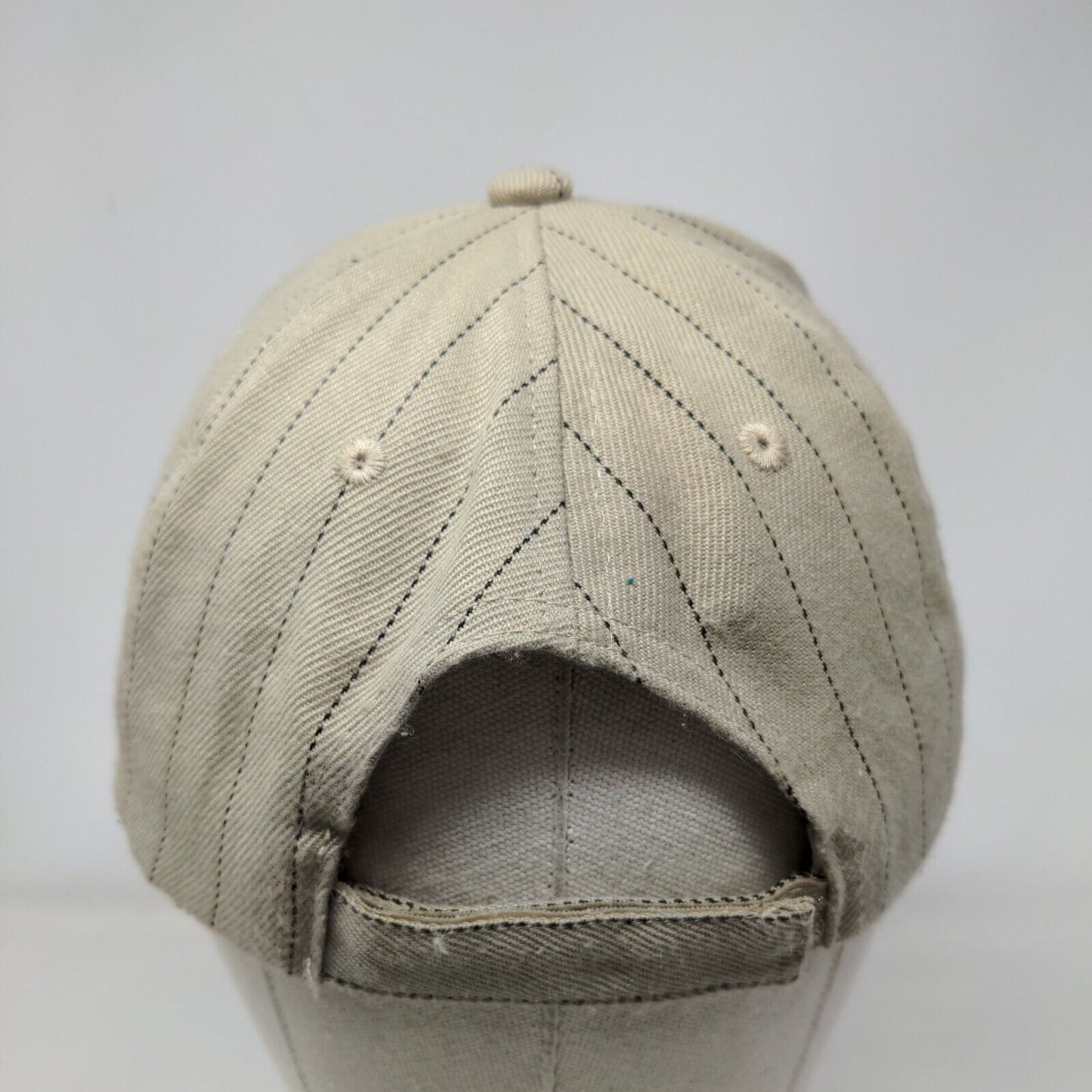 Frankfurt Strapback Hat Tan 58cm Adjustable Embroidered Pinstripe