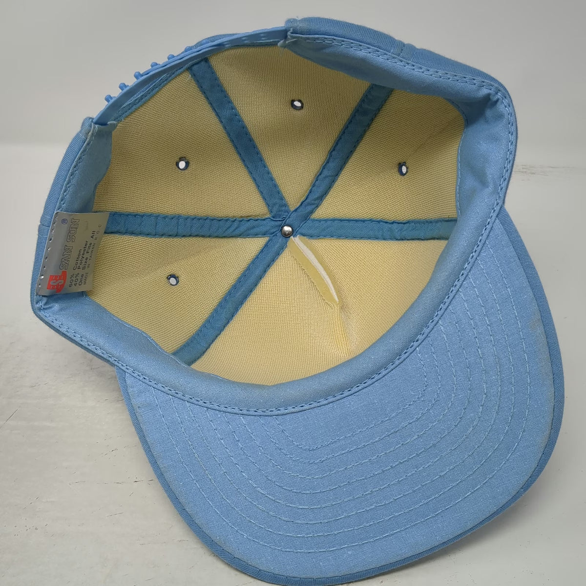 San Sun Trucker Hat Blue White Snapback Tupperware Jerome Idaho Logo Vintage