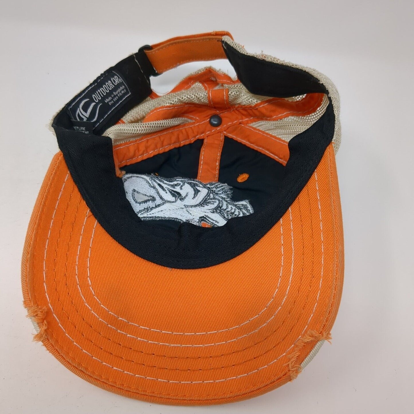Outdoor Cap Strapback Trucker Hat Orange One Size Adjustable Distressed Mesh