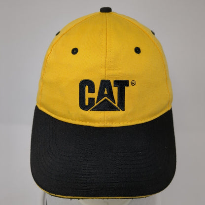CAT Strapback Hat Yellow One Size Adjustable Embroidered Vented Holes 6 Panel