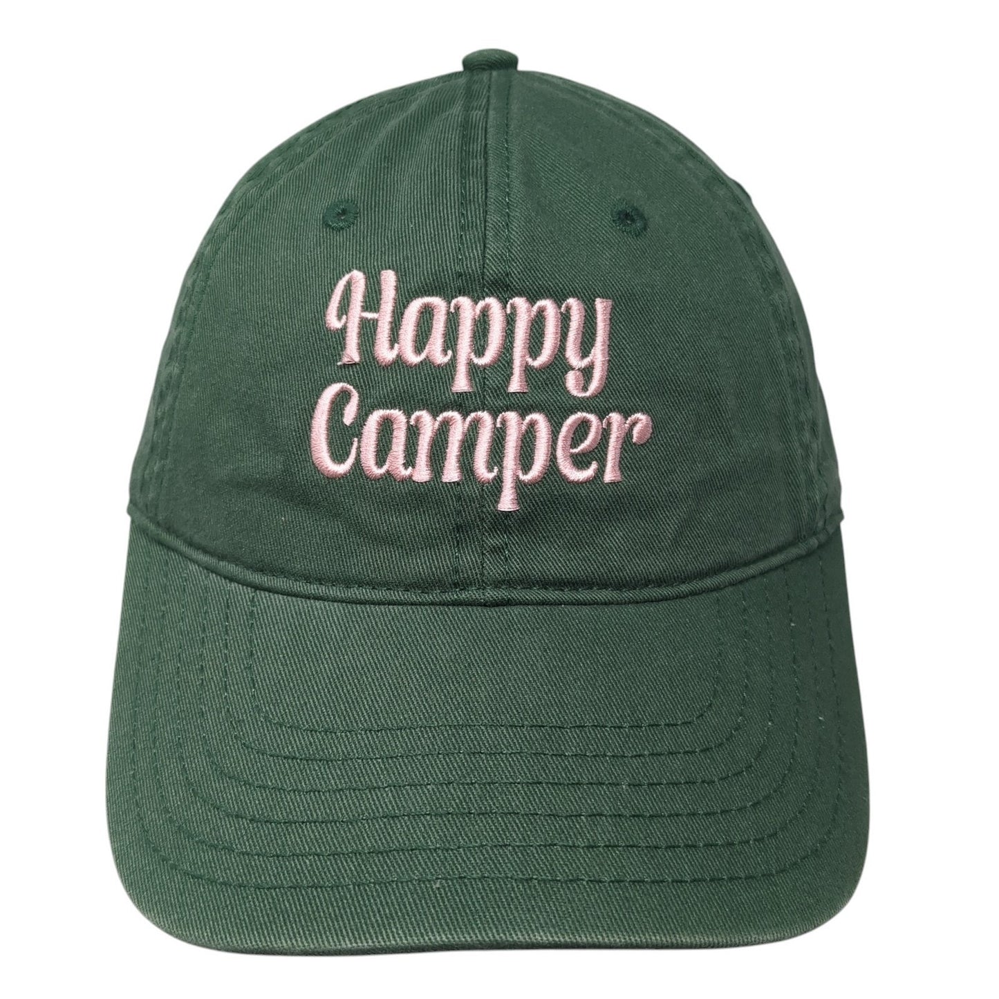 Happy Camper Baseball Cap Green One Size Adjustable 6 Panel Mighty Fine