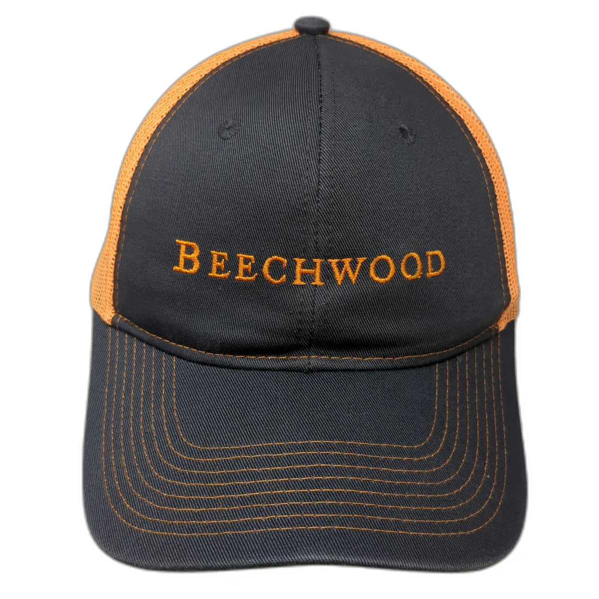 Port Authority Black Orange Trucker Hat One Size Mesh Snapback Beechwood Logo