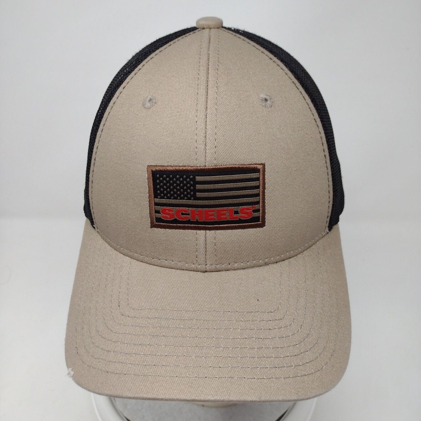 Scheels Snapback Trucker Hat Tan One Size Adjustable Mesh Back Patriotic 6 Panel