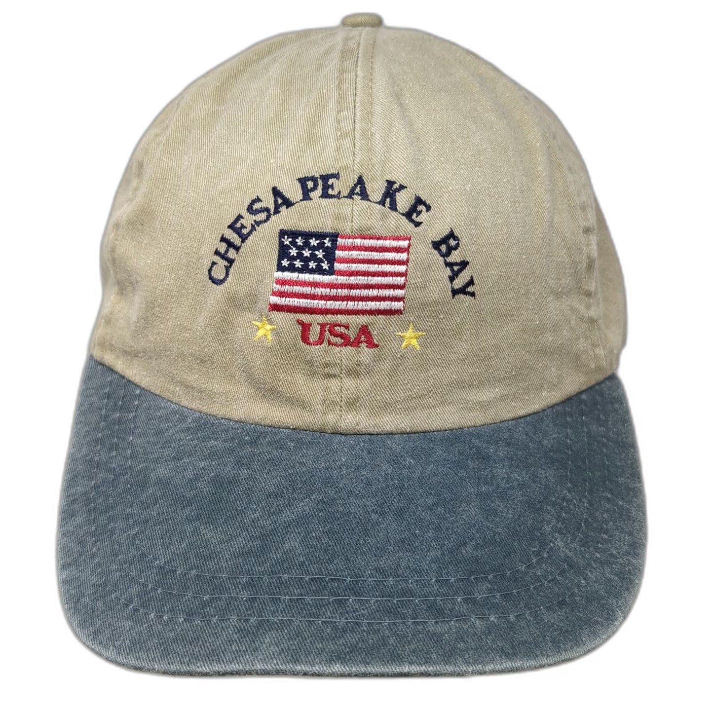 Fahrenheit Baseball Cap Beige OSFM Slideback Chesapeake Bay USA Flag Star Hat
