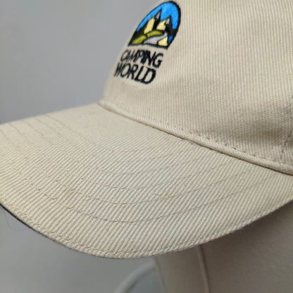 Camping World Men's Slideback Hat Tan Embroidered Logo 100% Cotton Adjustable