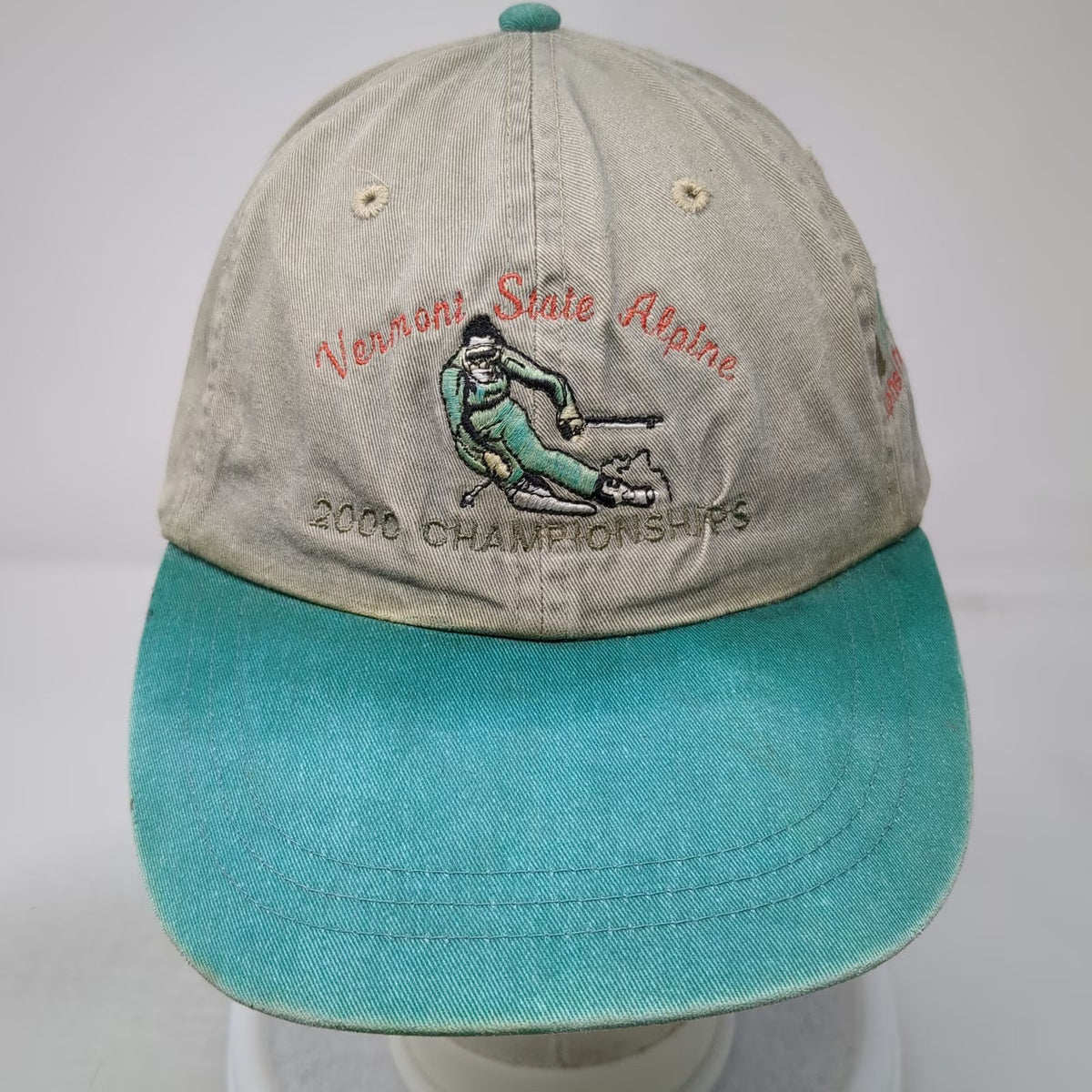 Adams Baseball Cap Beige Green One Size Vermont State Alpine Killington Leather