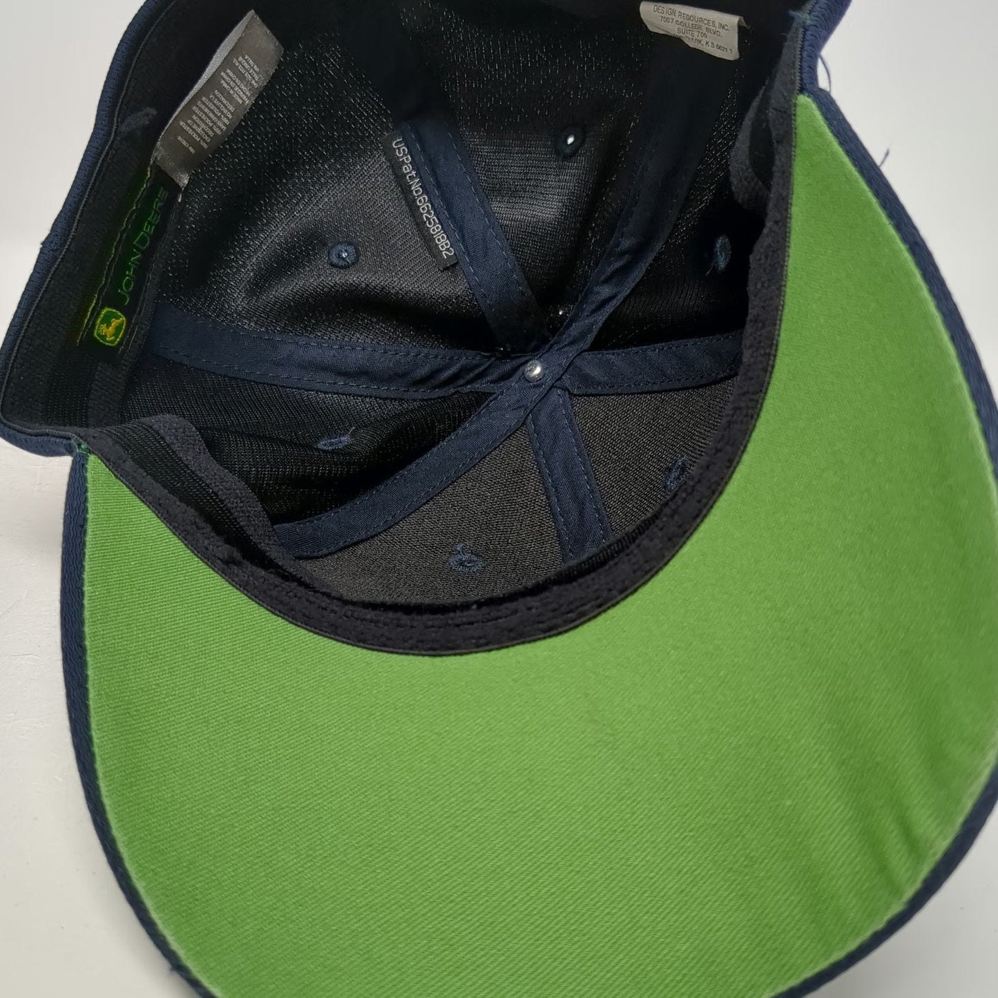 John Deere Baseball Cap Blue One Size Fitted Green Piping Logo Agriculture Hat