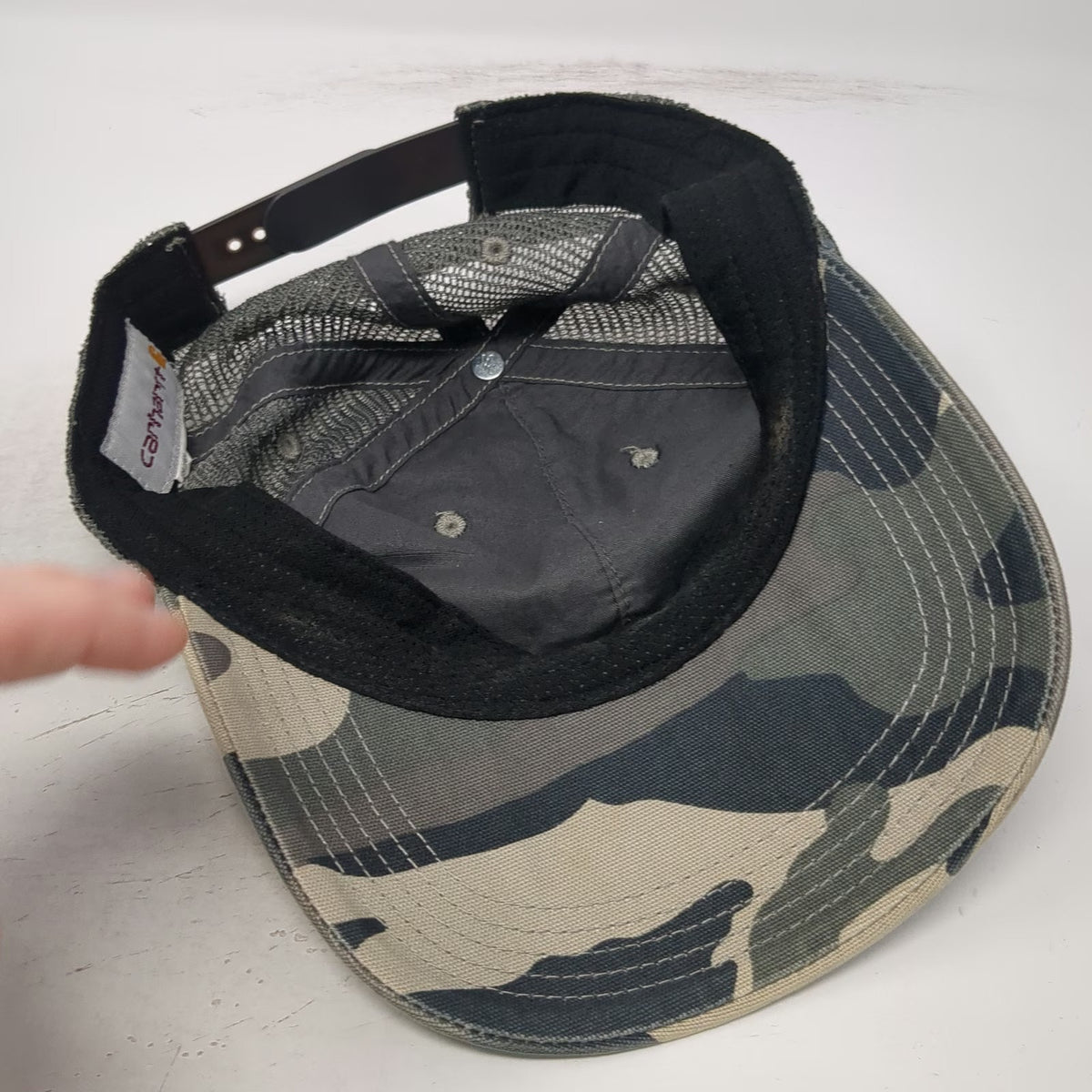 Carhartt Trucker Hat Gray Green Camo One Size Mesh Snapback Yellow Logo Outdoor