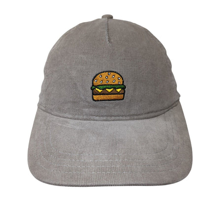 Hamburger Slideback Hat Gray One Size Adjustable Embroidered Corduroy